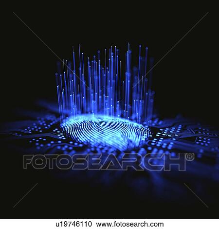 Stock Image - Digital fingerprint, conceptual computer illustration.. Fotosearch