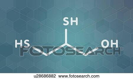 Stock Image - Dimercaprol metal poisoning antidote, molecular model. Fotosearch