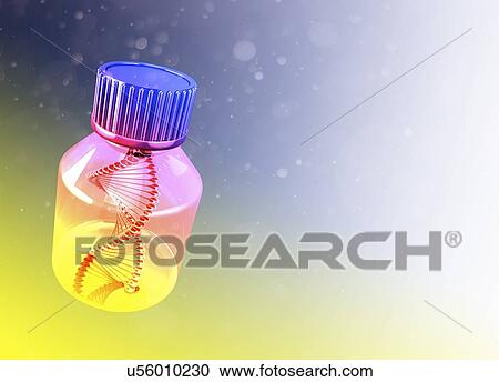 Stock Image - Dna (Deoxyribonucleic acid) strand in container, illustration.. Fotosearch