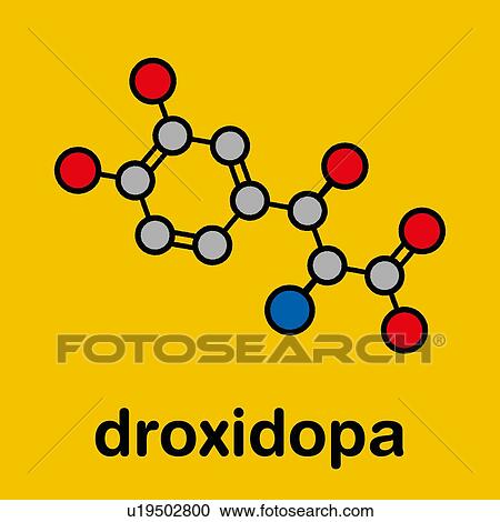 Stock Image - Droxidopa hypotension drug, molecular model. Fotosearch