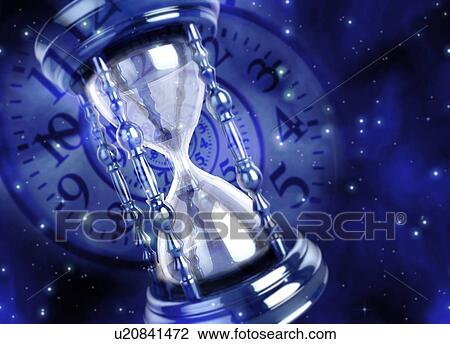 Stock Image - Egg timer and clock, illustration.. Fotosearch