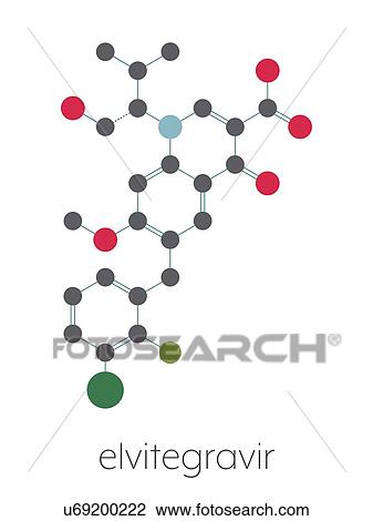 Stock Image - Elvitegravir HIV drug, molecular model. Fotosearch