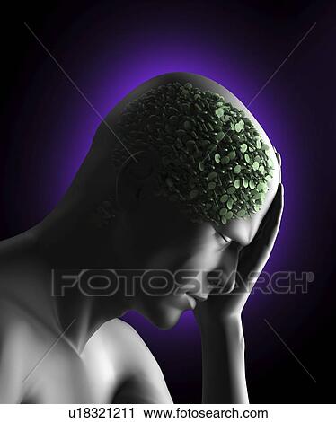 Stock Image - Figure with pills in head, illustration.. Fotosearch
