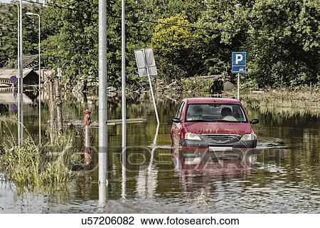 Stock Image - Flooded town. Fotosearch