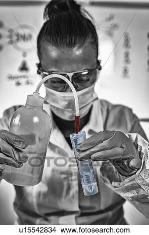 Picture - Forensics expert examining evidence. Fotosearch