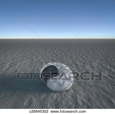 Stock Image - Giant shell on sand, illustration. Fotosearch