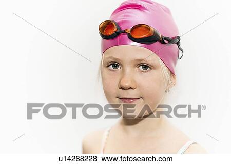 Girl with swimming cap and goggles View Large Photo Image Stock Photo - Girl with swimming cap and goggles. Fotosearch