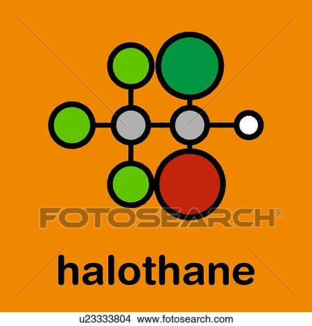 Picture - Halothane general anesthetic drug, molecular model. Fotosearch