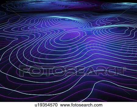 Stock Image - Hill contour lines, illustration. Fotosearch
