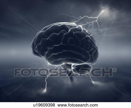 Human brain with lightning, illustration. View Large Photo Image Stock Photo - Human brain with lightning, illustration.. Fotosearch