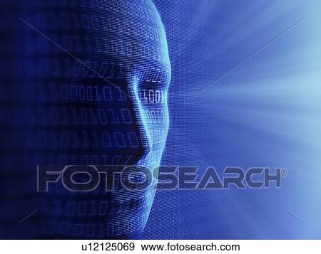 Stock Photo - Human face with binary code, illustration.. Fotosearch