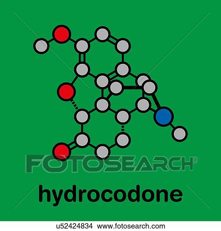 Picture - Hydrocodone narcotic analgesic drug, molecular model. Fotosearch