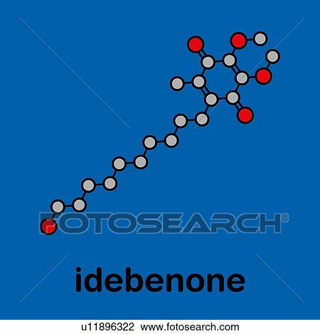 Stock Image - Idebenone drug, molecular model. Fotosearch