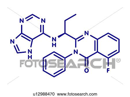 Stock Image - Idelalisib leukemia drug, molecular model. Fotosearch