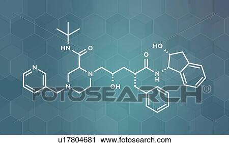 Stock Image - Indinavir HIV drug, molecular model. Fotosearch