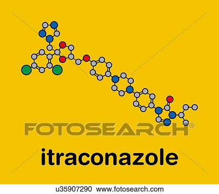 Stock Image - Itraconazole antifungal drug, molecular model. Fotosearch