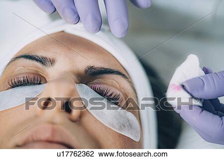 Stock Image - Keratin lash lift procedure. Fotosearch