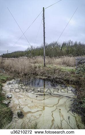 Stock Image - Land and water pollution. Fotosearch
