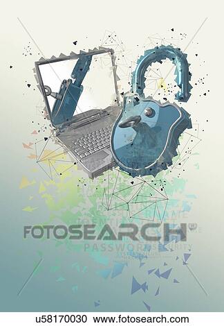 Stock Image - Laptop with padlock, illustration. Fotosearch