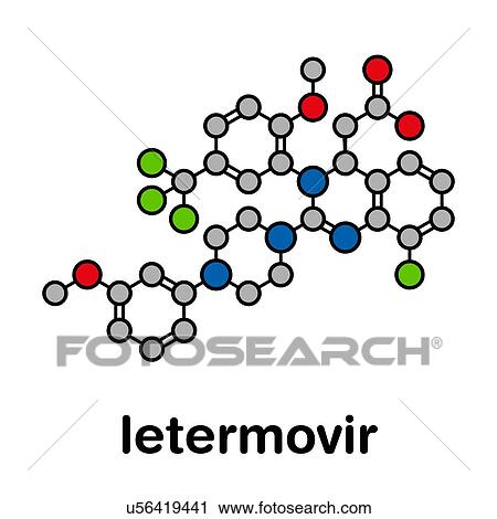 Stock Image - Letermovir cytomegalovirus drug, molecular model. Fotosearch