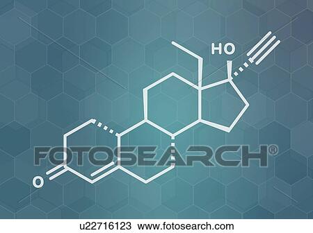Stock Image - Levonorgestrel contraceptive pill drug, molecular model. Fotosearch