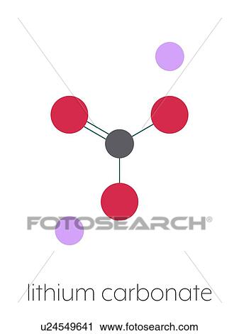 Stock Image - Lithium carbonate bipolar disorder drug, molecular model. Fotosearch