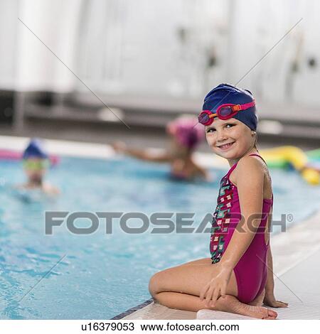 Little girl by side of pool View Large Photo Image Stock Image - Little girl by side of pool. Fotosearch