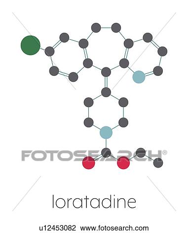 Stock Image - Loratadine antihistamine drug, molecular model. Fotosearch