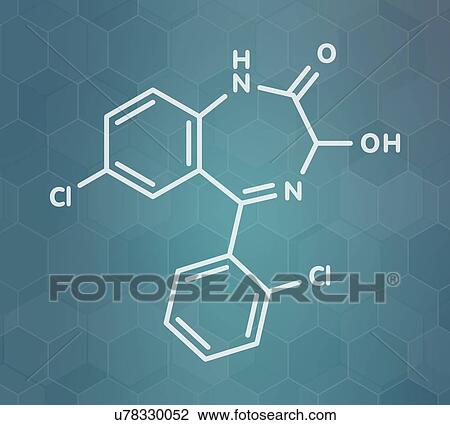 Stock Image - Lorazepam sedative and hypnotic drug, molecular model. Fotosearch