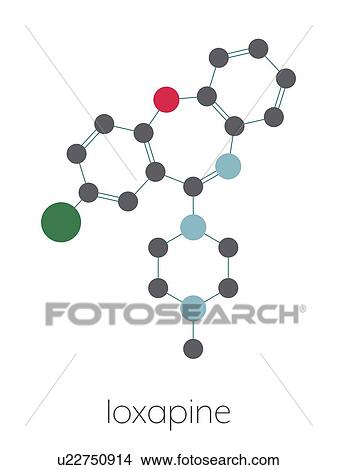 Picture - Loxapine antipsychotic drug, molecular model. Fotosearch