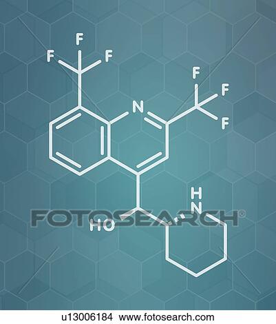 Picture - Mefloquine malaria drug, molecular model. Fotosearch