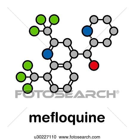Stock Image - Mefloquine malaria drug, molecular model. Fotosearch