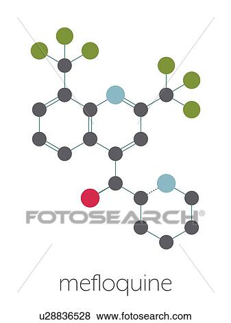 Stock Photo - Mefloquine malaria drug, molecular model. Fotosearch
