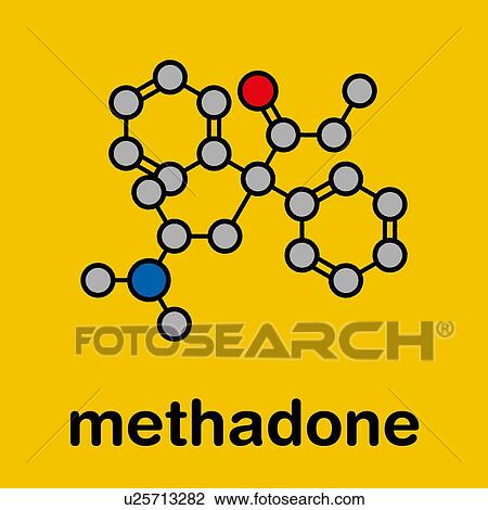 Stock Image - Methadone opioid dependency drug, molecular model. Fotosearch