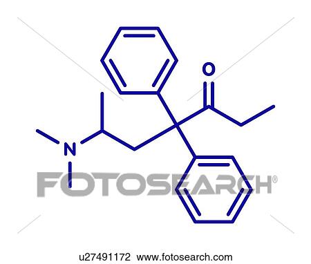 Stock Image - Methadone opioid dependency drug, molecular model. Fotosearch
