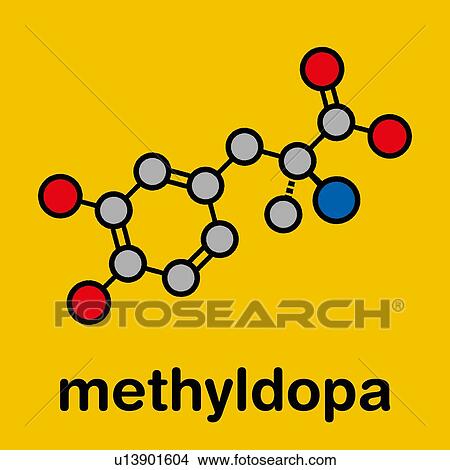 Methyldopa high blood pressure drug, molecular model View Large Photo Image Picture - Methyldopa high blood pressure drug, molecular model. Fotosearch