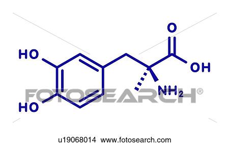 Picture - Methyldopa high blood pressure drug, molecular model. Fotosearch
