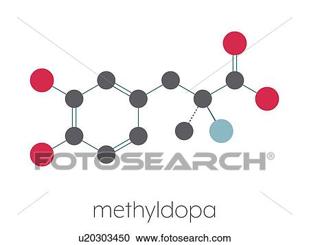 Stock Image - Methyldopa high blood pressure drug, molecular model. Fotosearch