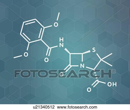 Stock Image - Meticillin antibiotic drug, molecular model. Fotosearch
