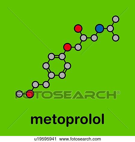 Stock Image - Metoprolol high blood pressure drug, molecular model. Fotosearch