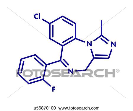 Stock Image - Midazolam benzodiazepine drug, molecular model. Fotosearch
