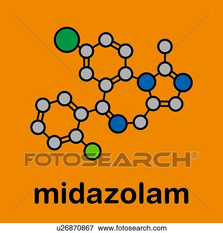 Stock Photo - Midazolam benzodiazepine drug, molecular model. Fotosearch
