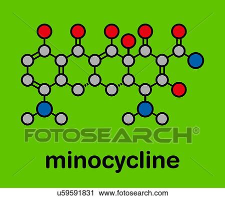 Stock Image - Minocycline antibiotic drug, molecular model. Fotosearch