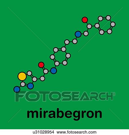 Picture - Mirabegron overactive bladder drug, molecular model. Fotosearch