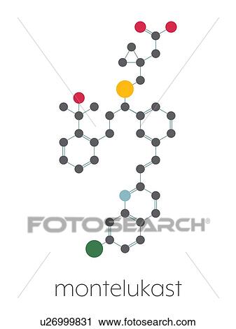 Stock Image - Montelukast asthma and airway allergy drug, molecular model. Fotosearch