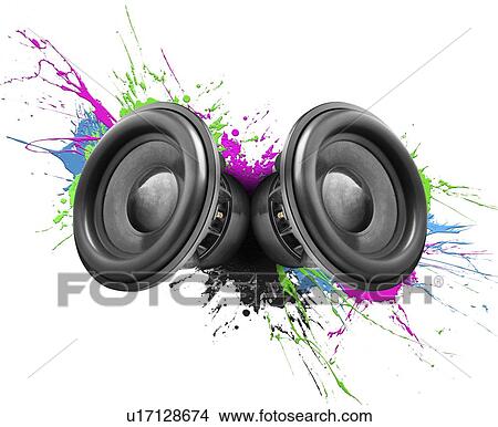 Music speakers with paint splashes, illustration. View Large Photo Image Picture - Music speakers with paint splashes, illustration.. Fotosearch