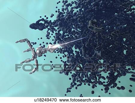 Stock Image - Nanobot attacking virus, illustration.. Fotosearch