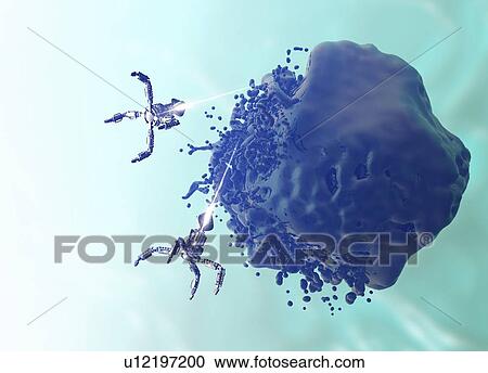 Stock Image - Nanobots attacking virus, illustration.. Fotosearch
