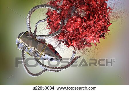 Picture - Nanorobot attacking cancer, illustration. Fotosearch