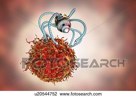 Stock Image - Nanorobots attacking cancer, illustration. Fotosearch